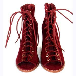 Cranberry red Gladiator peep toes chunky heels